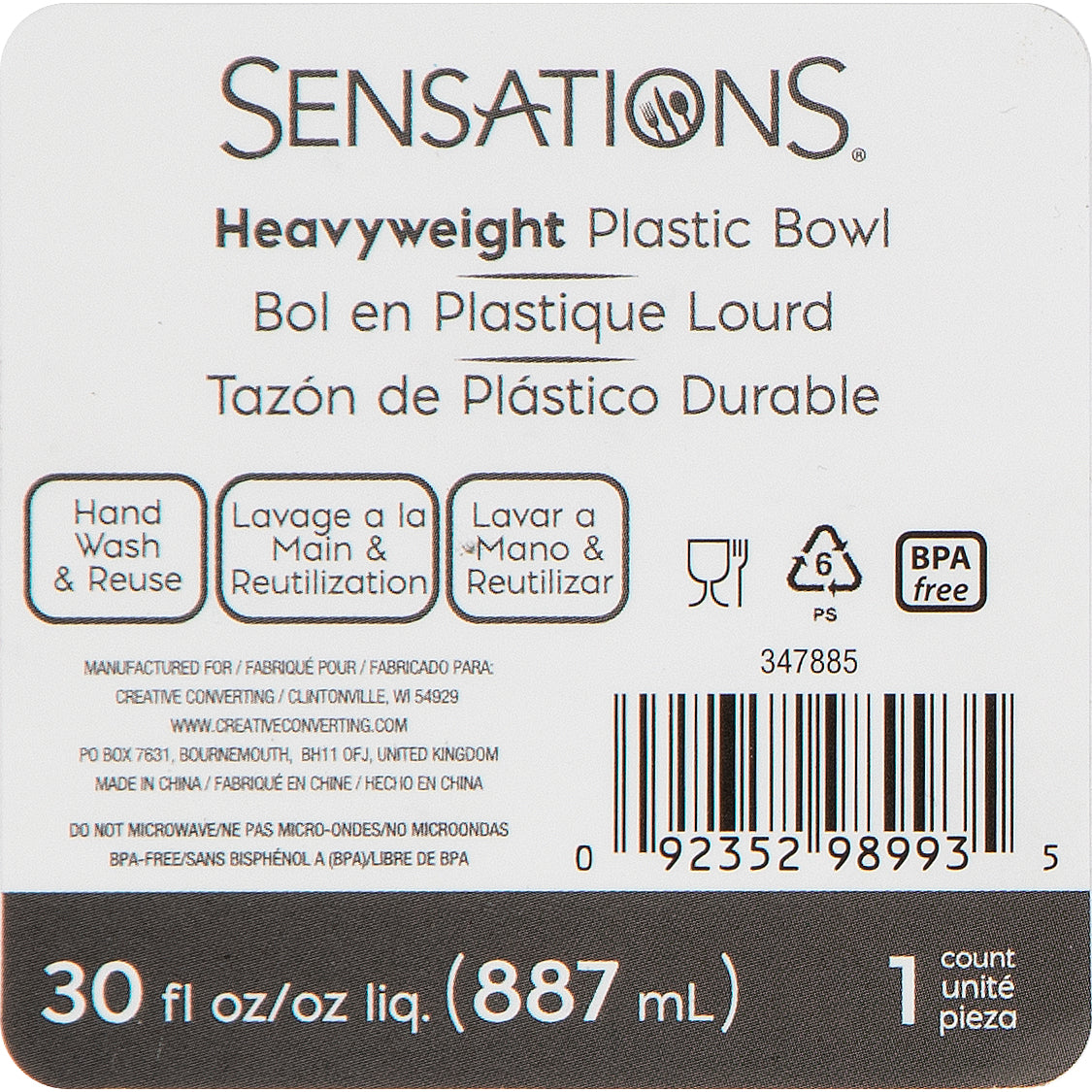 Sensations Heavyweight Plastic Bowl (30 oz.)