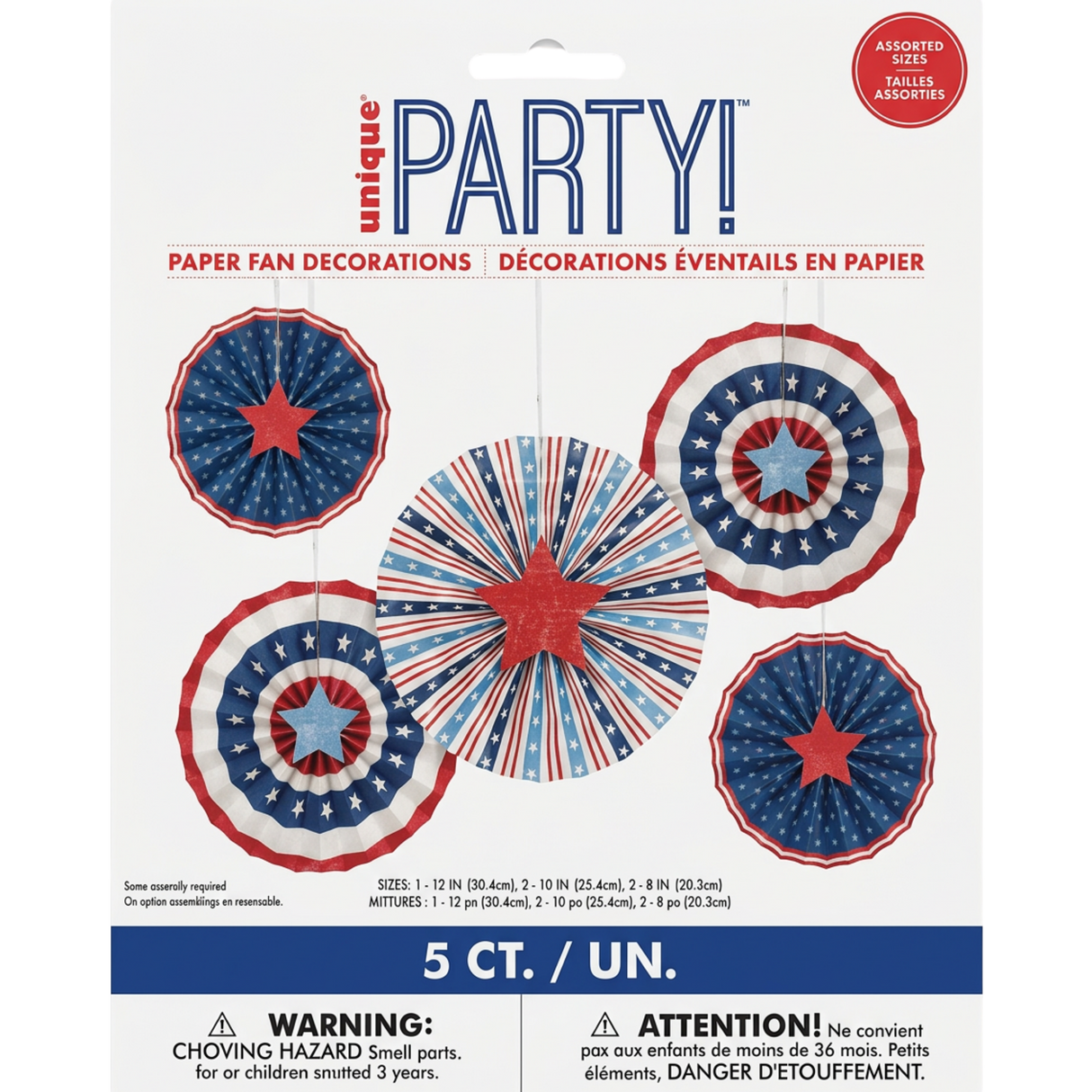 Classic Americana Assorted Paper Fans with Diecut Stars, 5pc