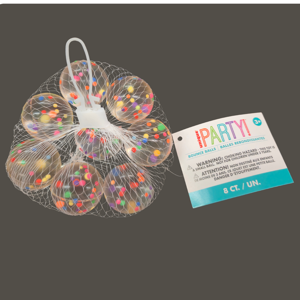 Clear Bouncy Balls with Multicolor Beads (8 ct)