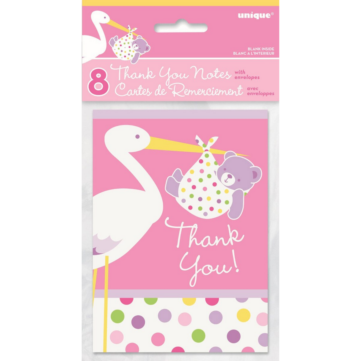 Baby Girl Stork Thank You Notes (8 Ct)