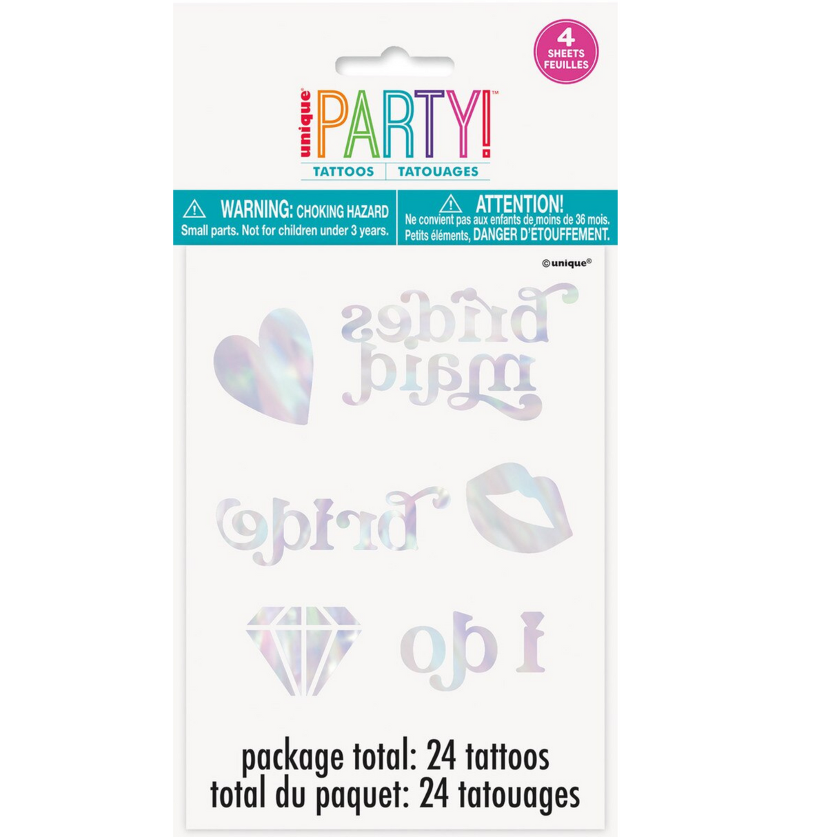 Iridescent Foil Bride & Bridesmaid Tattoos, 24ct