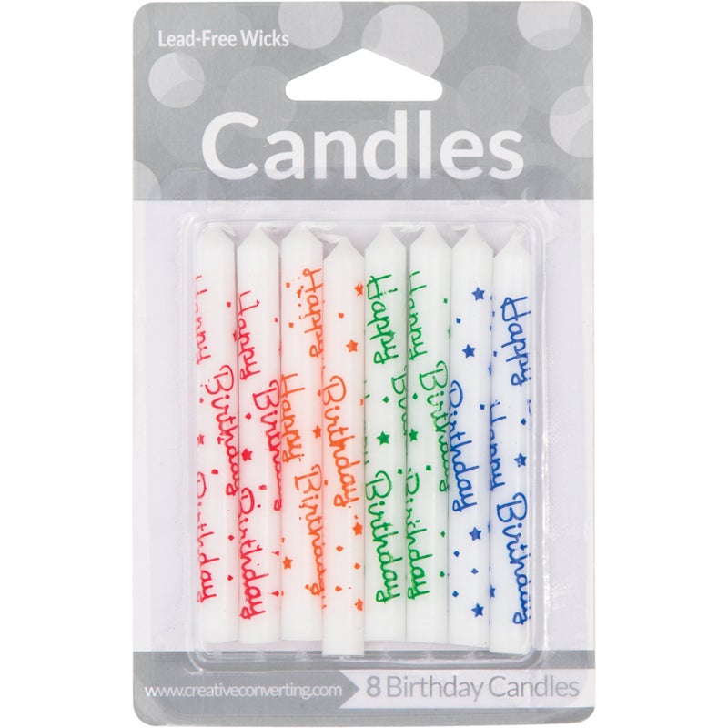 Happy Birthday Spiral Print Candles, 8 ct.