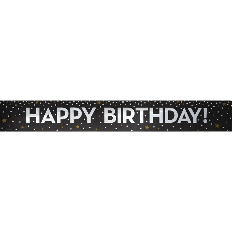 Happy Birthday Banner, Black & Silver