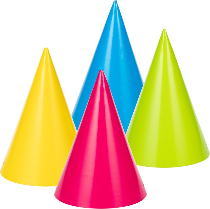 Party Hats, Neon Colors, 8 count