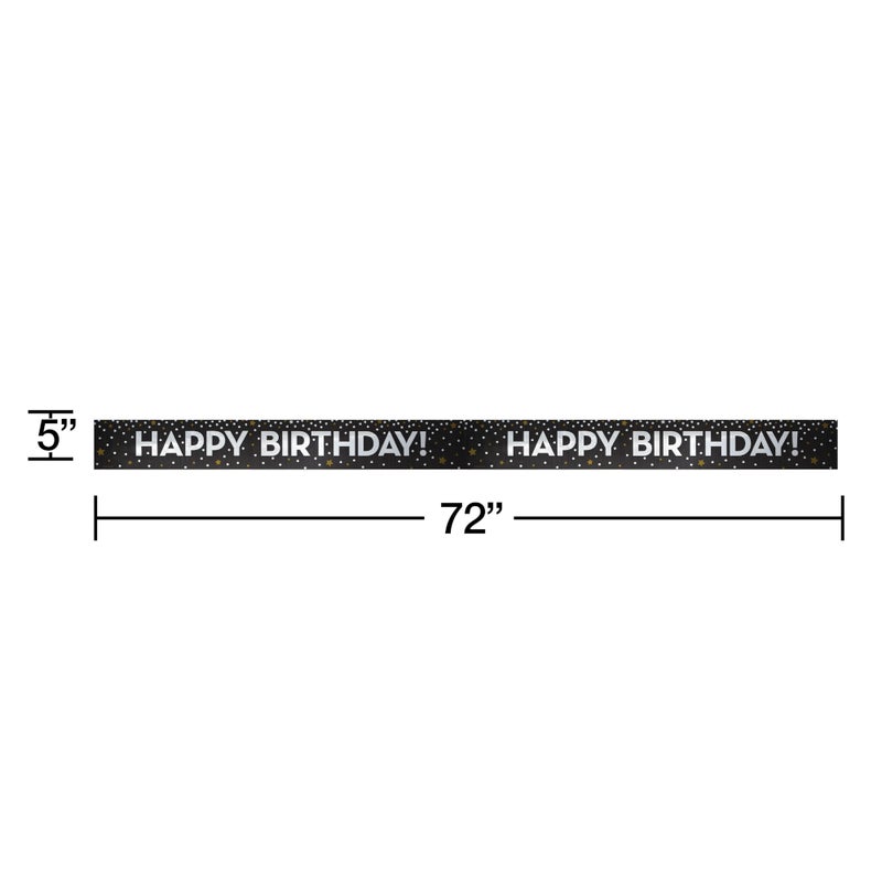 Happy Birthday Banner, Black & Silver
