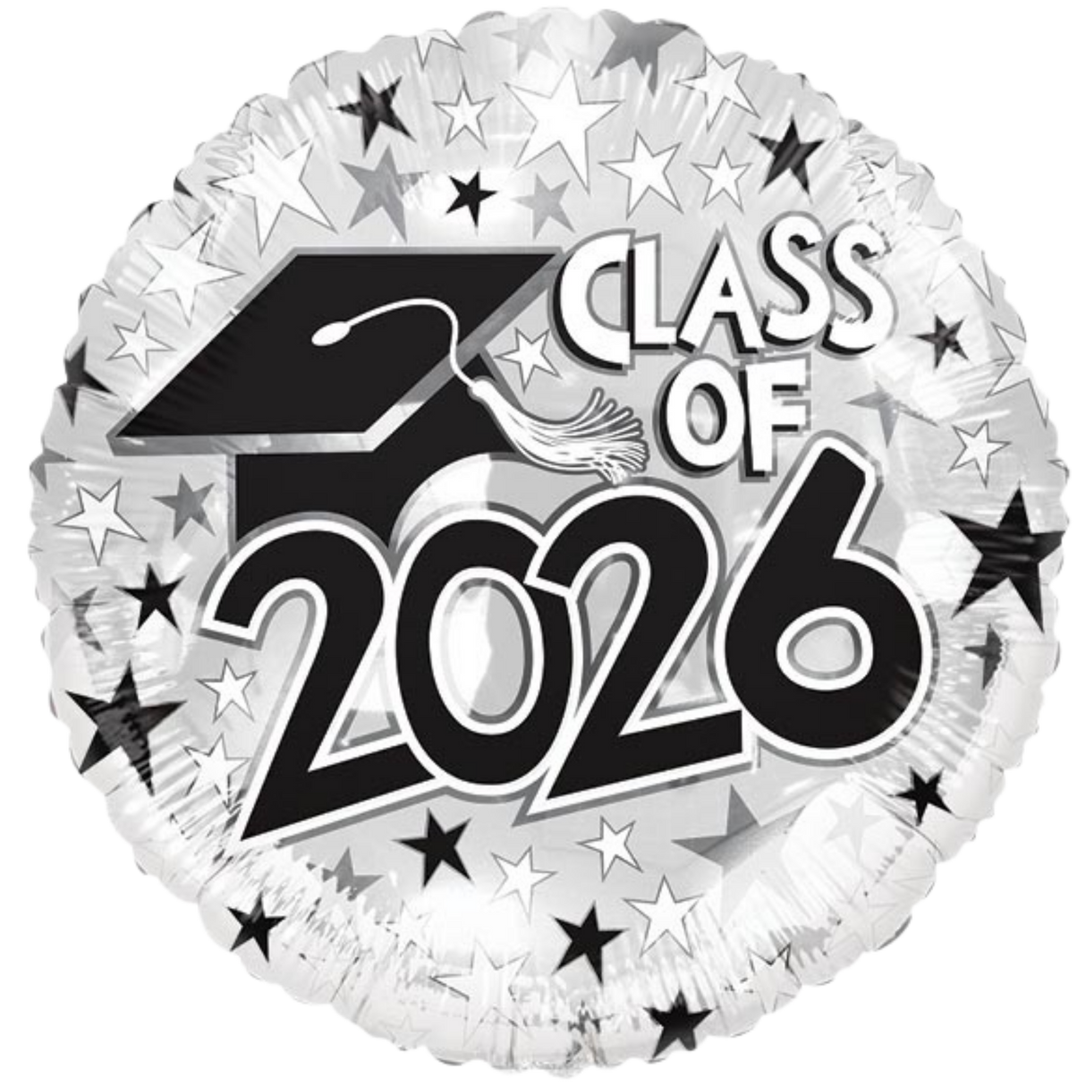 Class of 2026 Round White w/ Silver Balloon