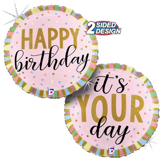 18" Happy Birthday Glitter Pastel Birthday Stripes