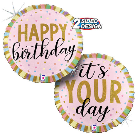 18" Happy Birthday Glitter Pastel Birthday Stripes