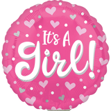 9" It's A Girl Hearts Balloon