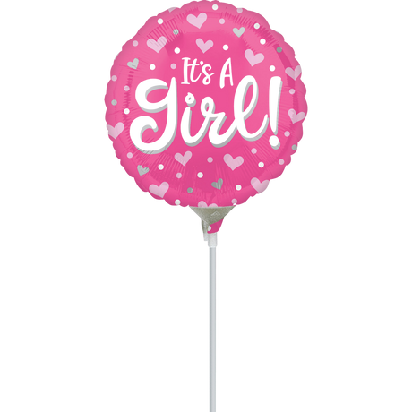 9" It's A Girl Hearts Balloon