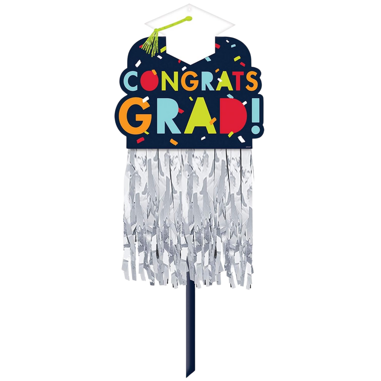 Congrats Grad Yard Sign with Silver Foil Fringe