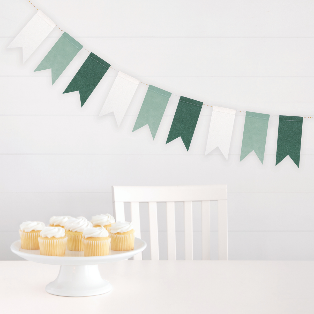 Green and White Felt Pennant Banner (4' long)