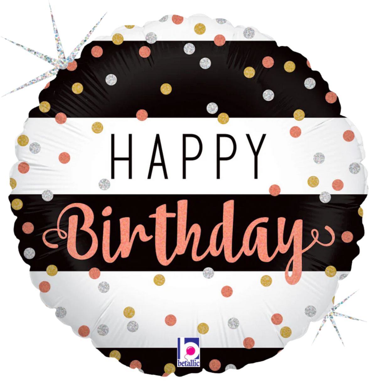 Black and White Stripes Rose Gold Dots Birthday