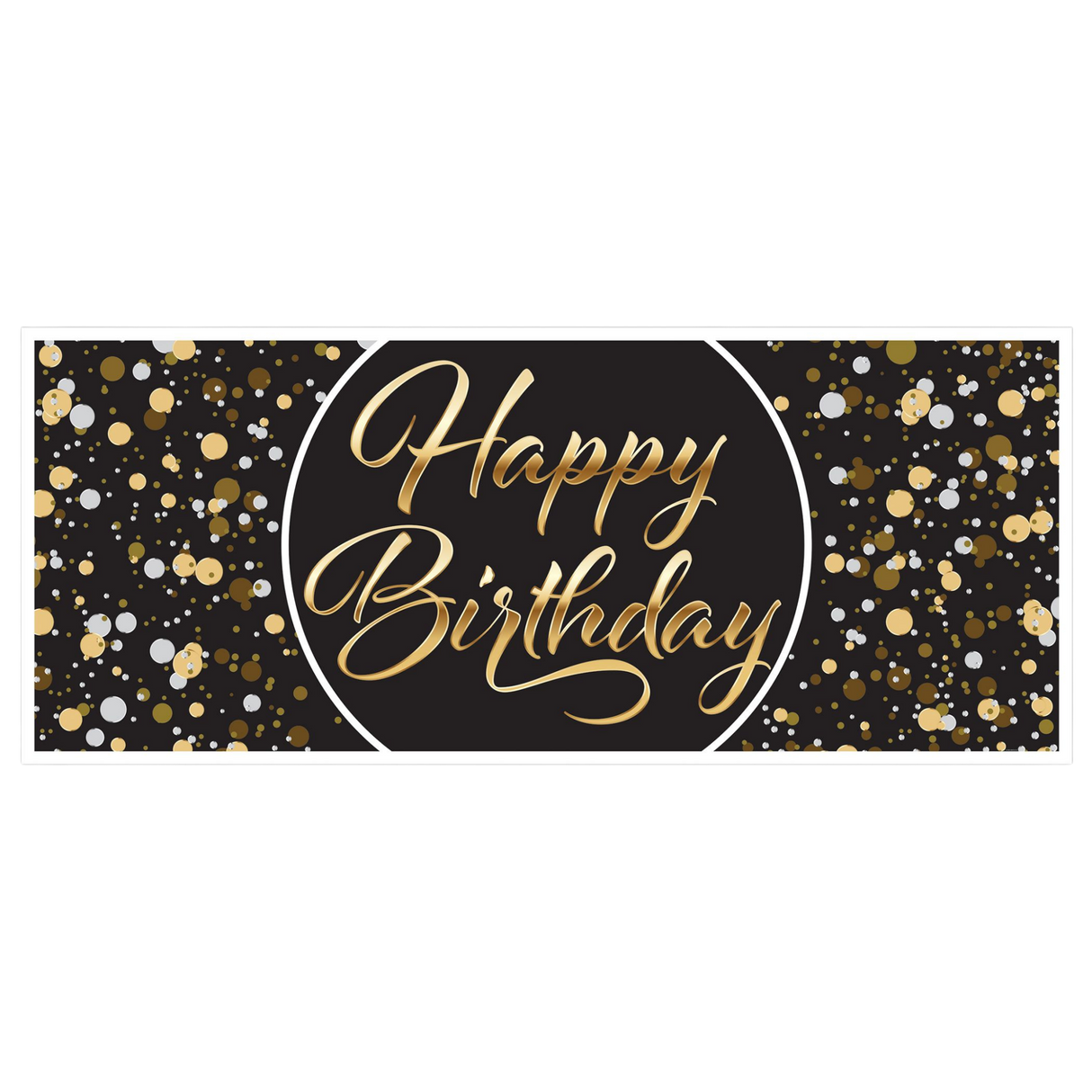 Black, Silver and Gold Happy Birthday Banner (6' X 30")