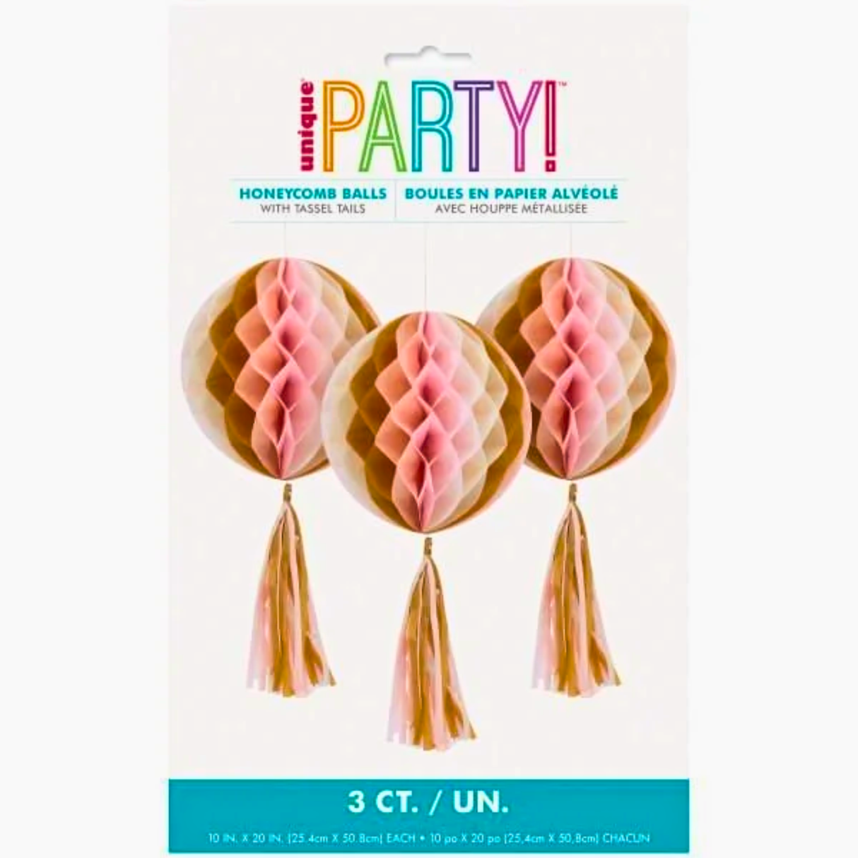 Pink, White and Gold Honeycomb Balls (3 ct.)