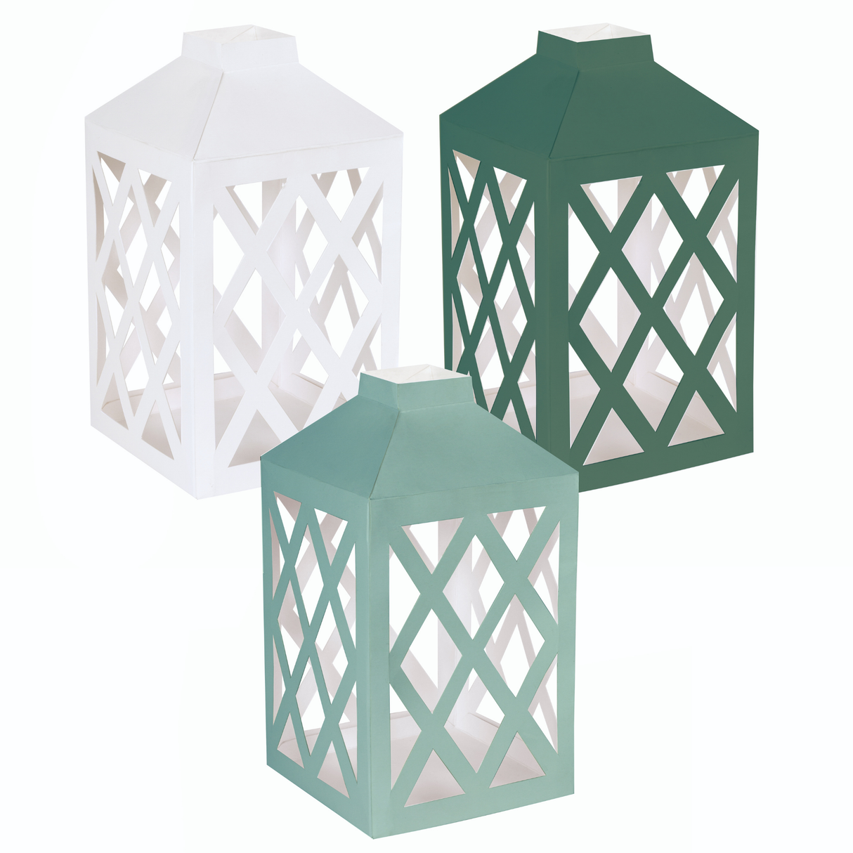 Light Green, Dark Green and White Paper Lanterns (3 ct.)