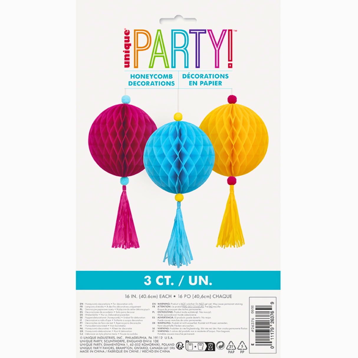 Pink, Yellow, Blue Honeycomb Balls (3 ct)