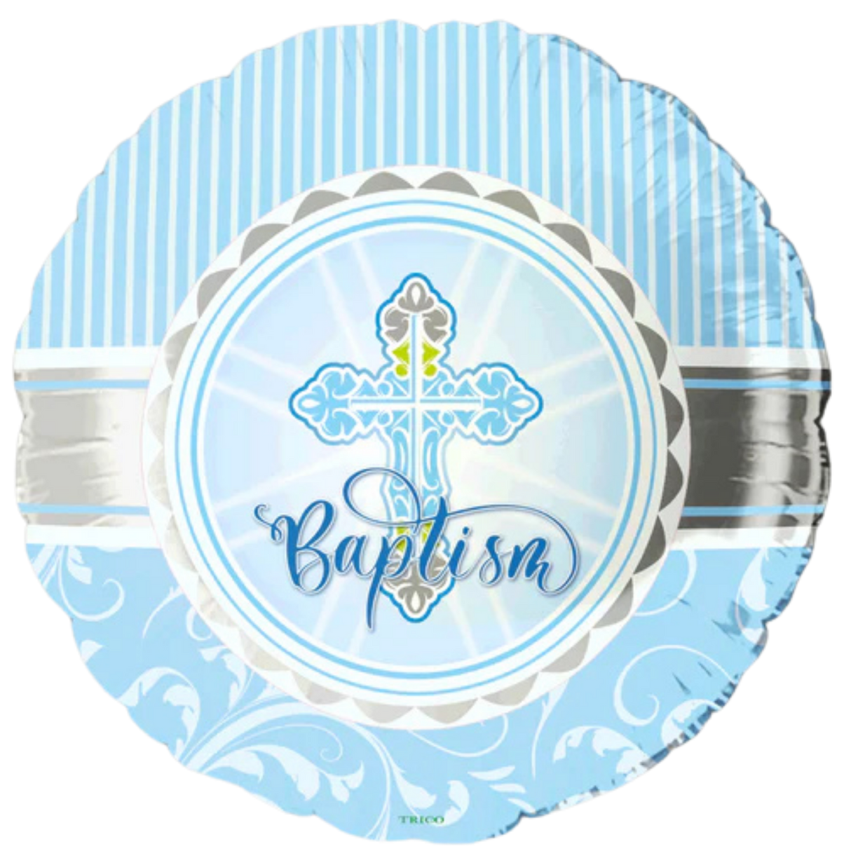 Baptism Cross Stripes and Flourish, Blue