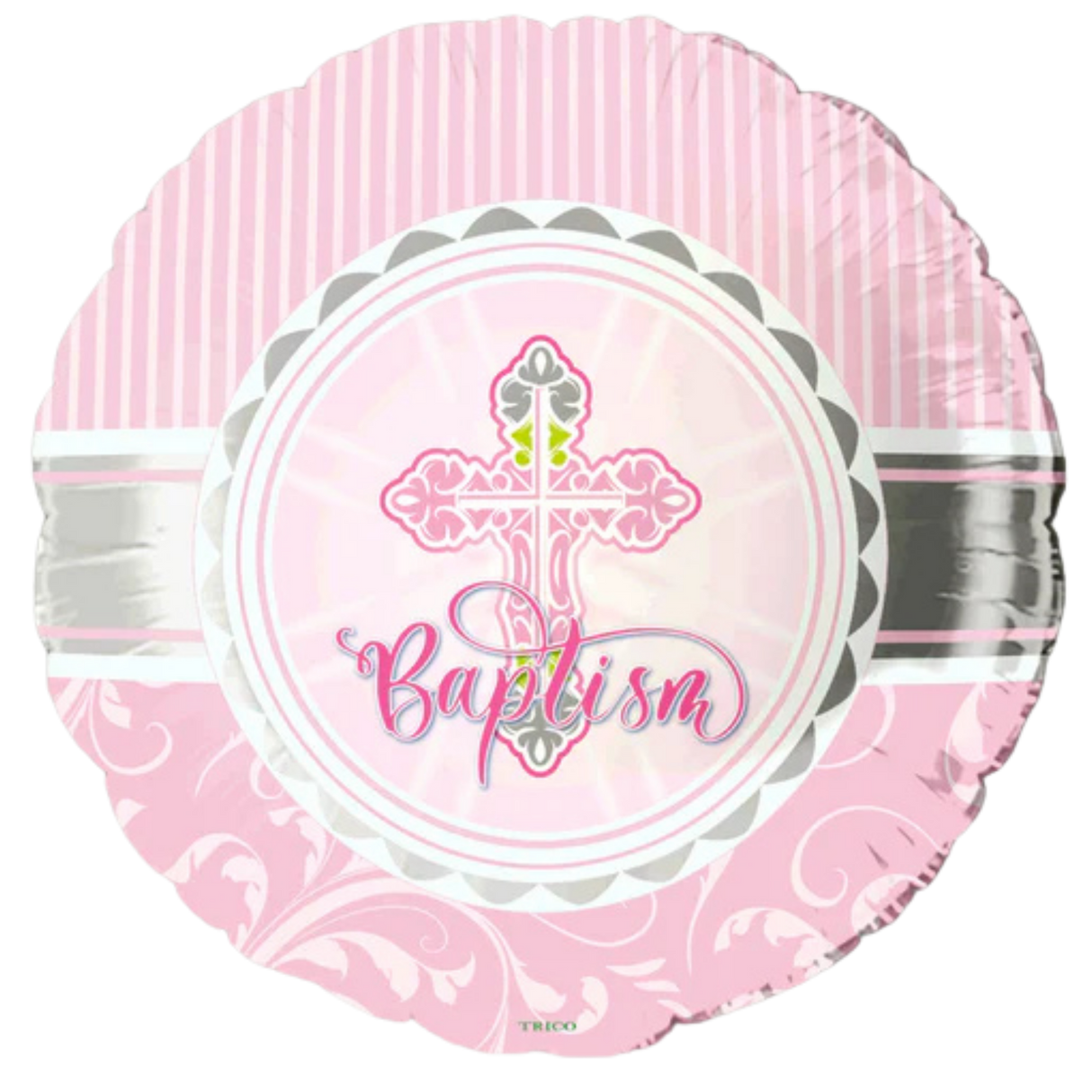 Baptism Cross Stripes and Flourish, Pink